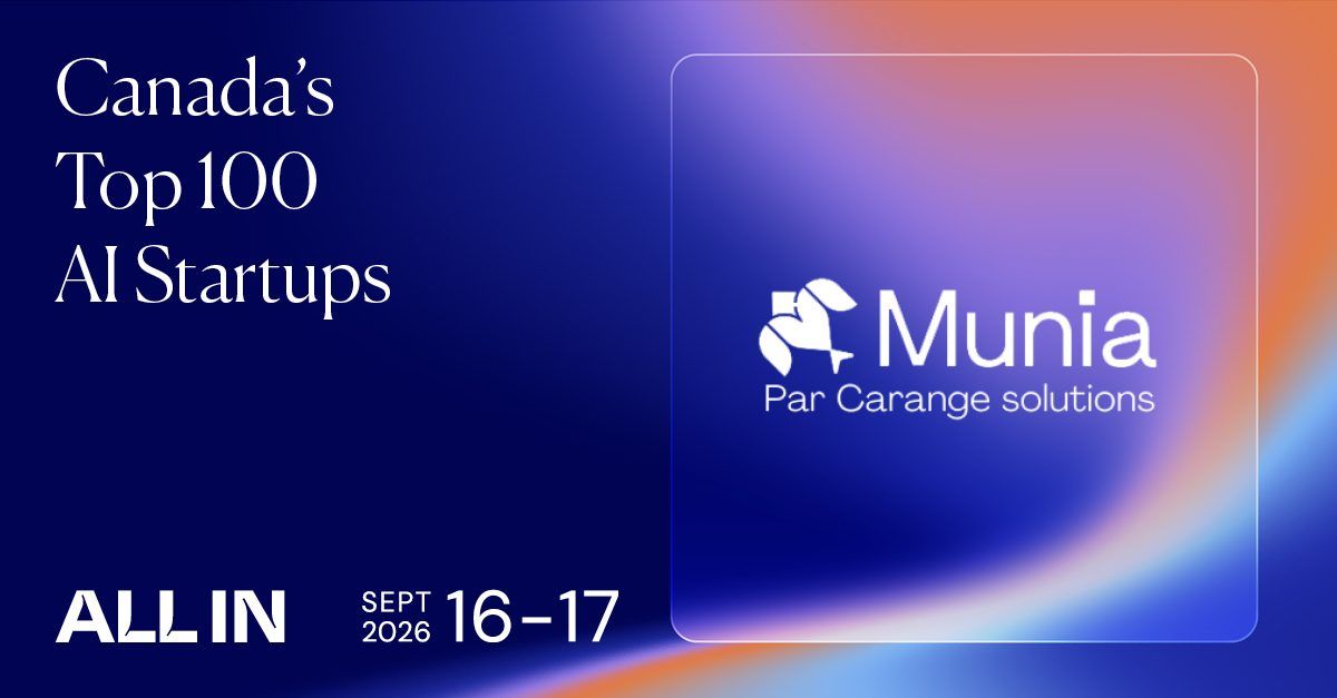 ALL IN 2026 visual: Munia by Carange Solutions, Top 100 Canadian AI startups