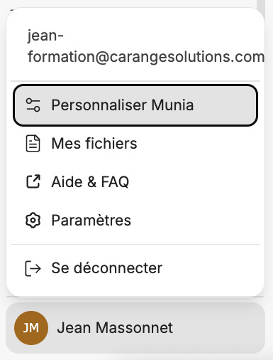 Paramètres - Personnaliser Munia
